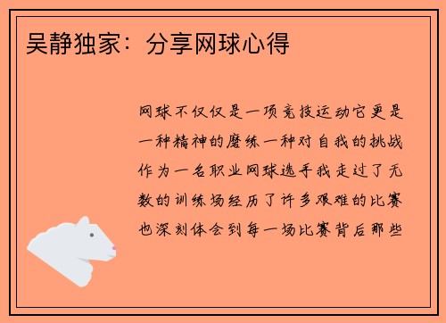 吴静独家：分享网球心得