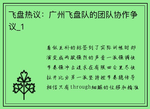 飞盘热议：广州飞盘队的团队协作争议_1